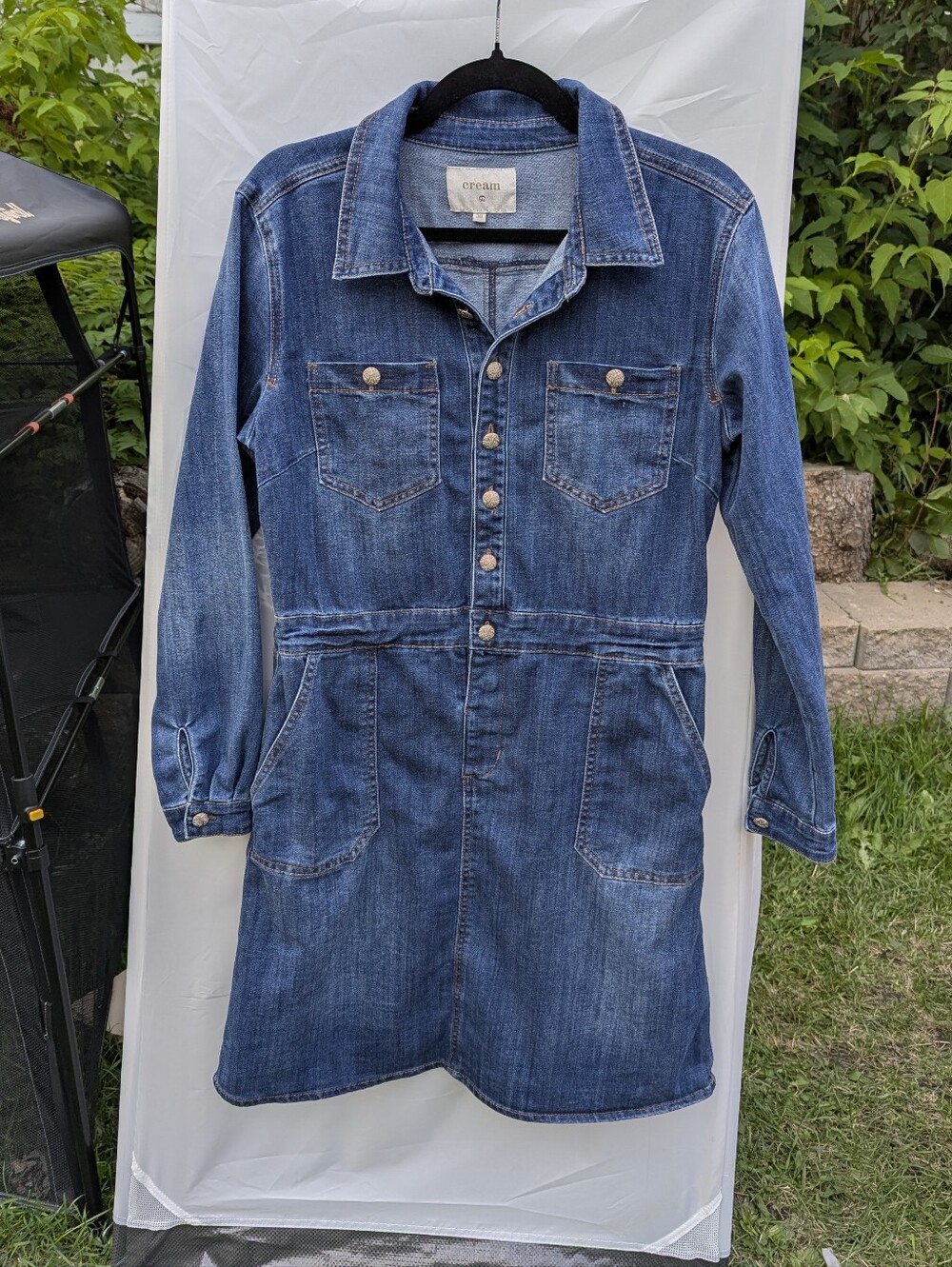 Denim Dress Utility Pocket Classic Wash Mini Shirt Dress Spica Style Boho Preppy - Picture 5 of 17